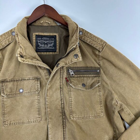 Levi's Utility Cargo Coat Size Large Full Zip Button Snap Lined Military Cotton - Picture 8 of 16
